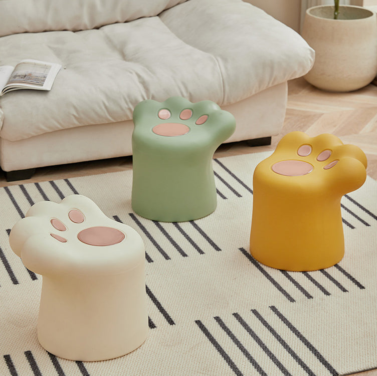 Contemporary Nordic Cylindrical Cat Paw Shape PE Side Table Low Stool Chair For Living Room