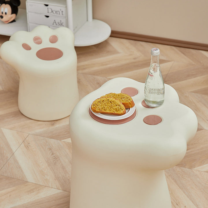 Contemporary Nordic Cylindrical Cat Paw Shape PE Side Table Low Stool Chair For Living Room