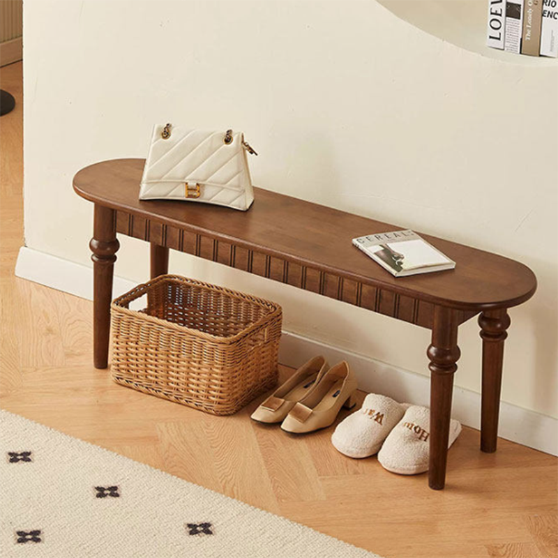 Traditional Vintage Oval Rubberwood Bench Backless Armless For Entryway