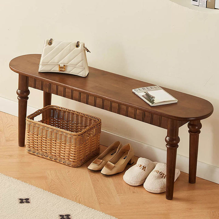 Traditional Vintage Oval Rubberwood Bench Backless Armless For Entryway