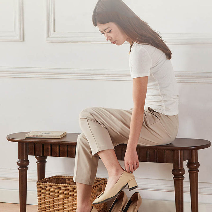 Traditional Vintage Oval Rubberwood Bench Backless Armless For Entryway