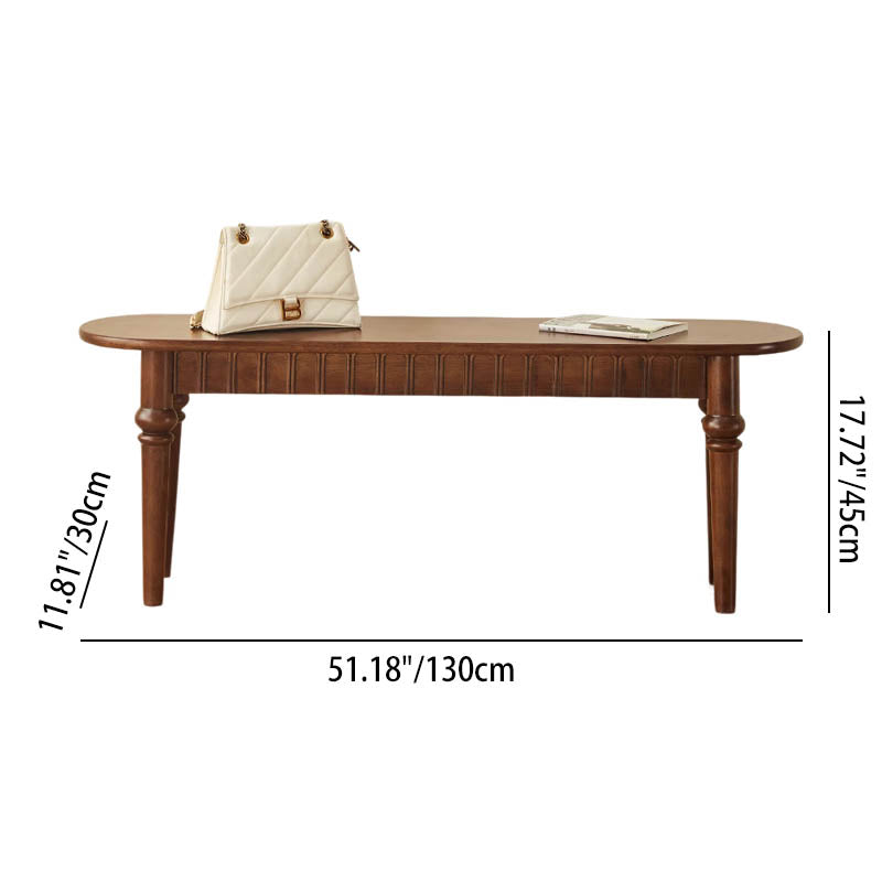 Traditional Vintage Oval Rubberwood Bench Backless Armless For Entryway