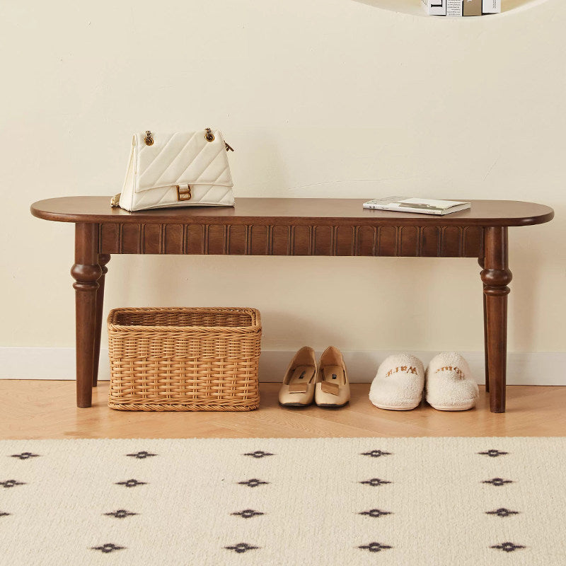 Traditional Vintage Oval Rubberwood Bench Backless Armless For Entryway