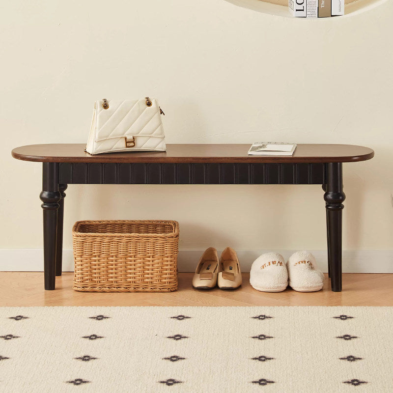 Traditional Vintage Oval Rubberwood Bench Backless Armless For Entryway