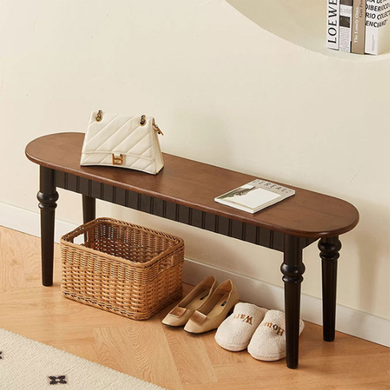 Traditional Vintage Oval Rubberwood Bench Backless Armless For Entryway