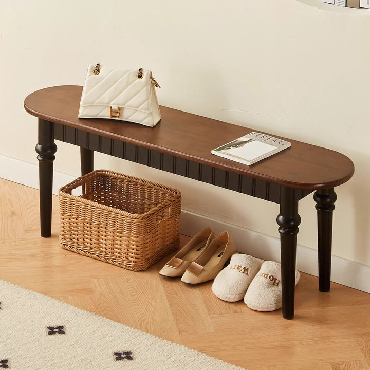 Traditional Vintage Oval Rubberwood Bench Backless Armless For Entryway