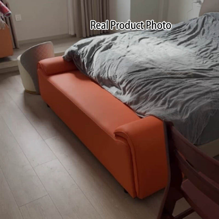 Modern Minimalist Rectangular Faux Leather Pine Wood Plywood Bench For Bedroom