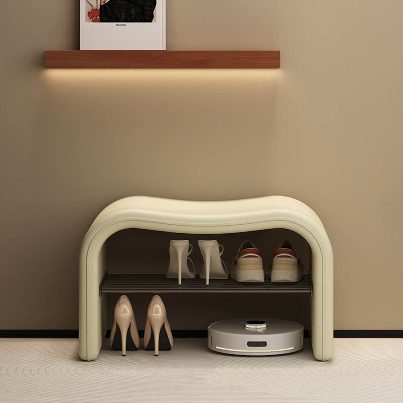 Modern Minimalist Wave PU Leather Carbon Steel Shoe Storage Bench Backless Armless For Entryway