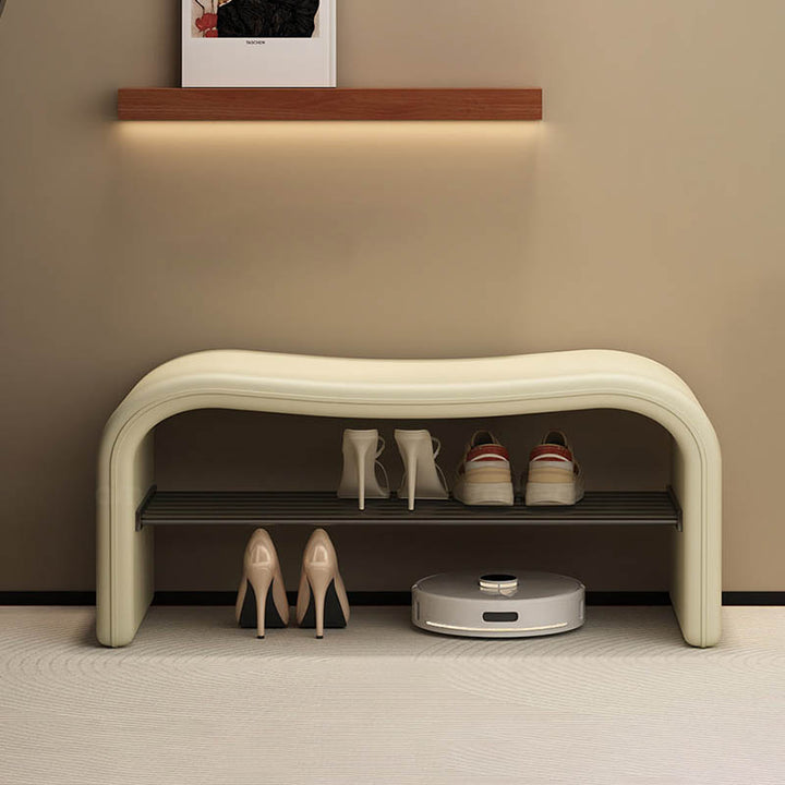 Modern Minimalist Wave PU Leather Carbon Steel Shoe Storage Bench Backless Armless For Entryway