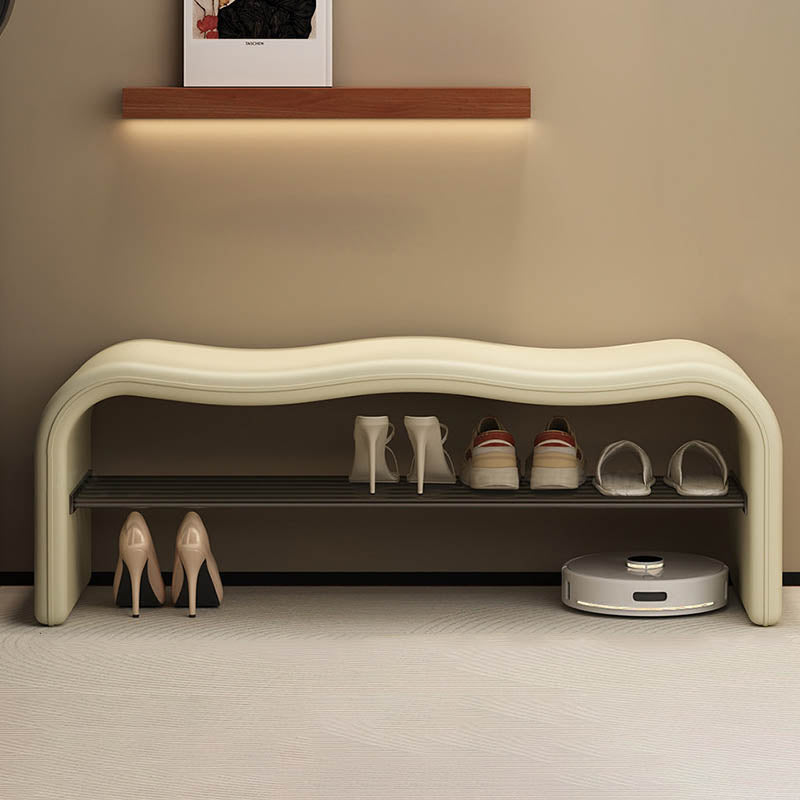 Modern Minimalist Wave PU Leather Carbon Steel Shoe Storage Bench Backless Armless For Entryway