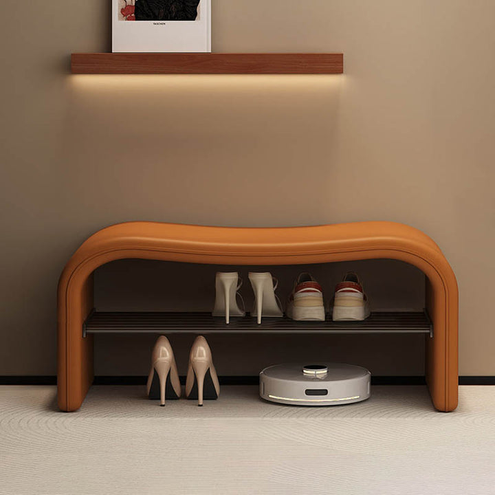 Modern Minimalist Wave PU Leather Carbon Steel Shoe Storage Bench Backless Armless For Entryway