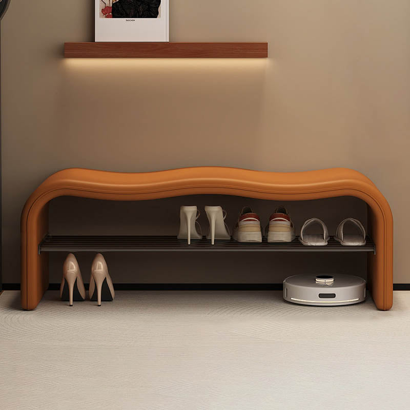Modern Minimalist Wave PU Leather Carbon Steel Shoe Storage Bench Backless Armless For Entryway