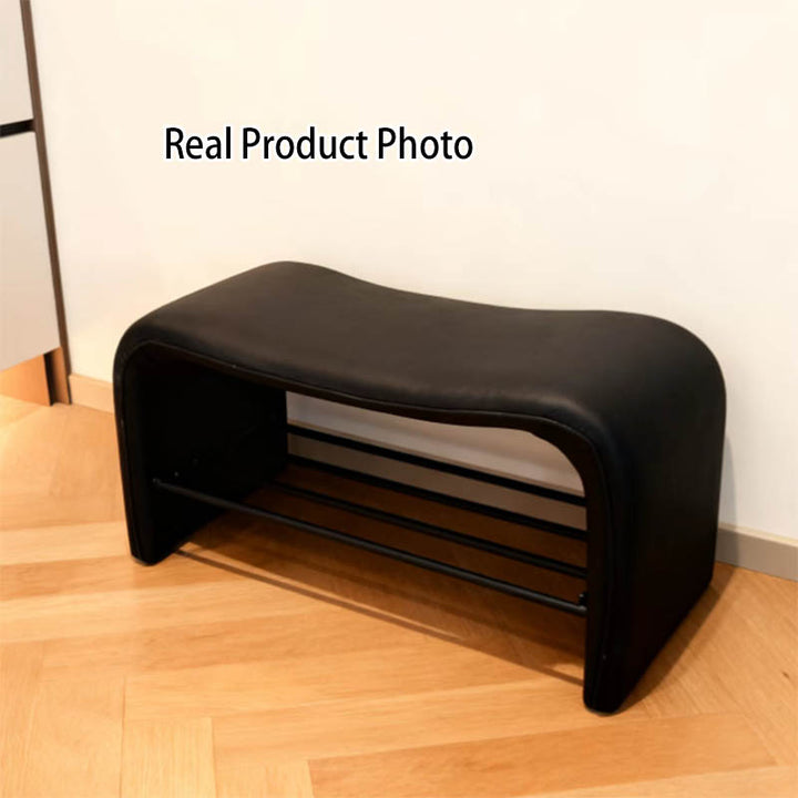 Modern Minimalist Wave PU Leather Carbon Steel Shoe Storage Bench Backless Armless For Entryway
