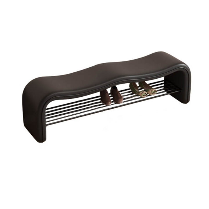 Modern Minimalist Wave PU Leather Carbon Steel Shoe Storage Bench Backless Armless For Entryway