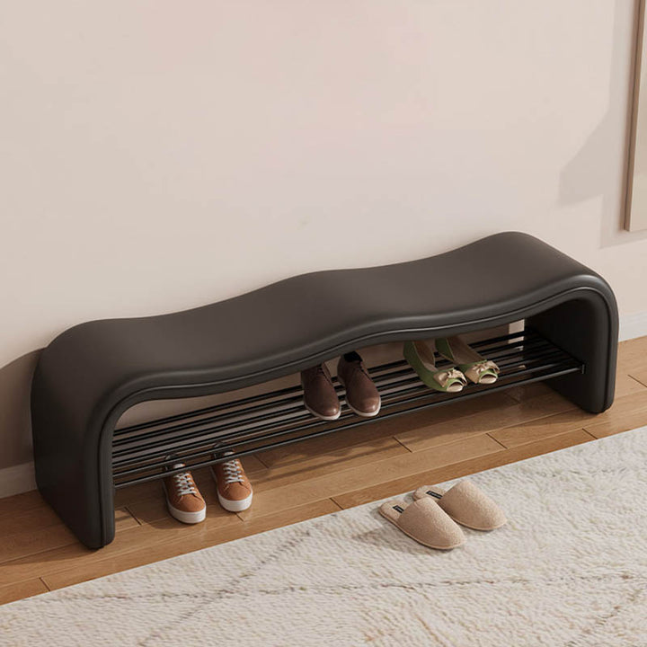 Modern Minimalist Wave PU Leather Carbon Steel Shoe Storage Bench Backless Armless For Entryway