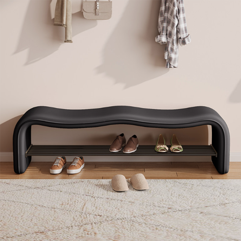 Modern Minimalist Wave PU Leather Carbon Steel Shoe Storage Bench Backless Armless For Entryway