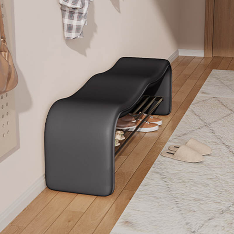 Modern Minimalist Wave PU Leather Carbon Steel Shoe Storage Bench Backless Armless For Entryway