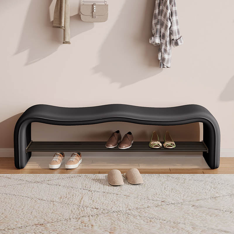 Modern Minimalist Wave PU Leather Carbon Steel Shoe Storage Bench Backless Armless For Entryway