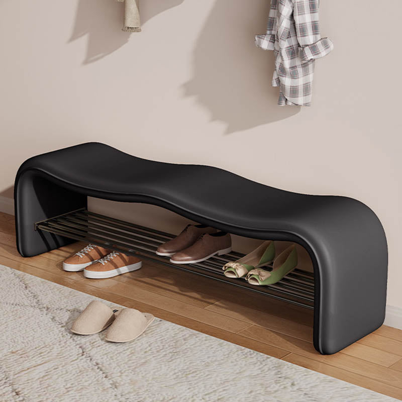 Modern Minimalist Wave PU Leather Carbon Steel Shoe Storage Bench Backless Armless For Entryway