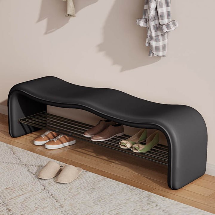 Modern Minimalist Wave PU Leather Carbon Steel Shoe Storage Bench Backless Armless For Entryway