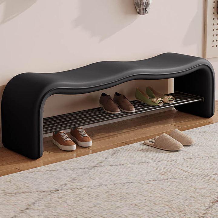 Modern Minimalist Wave PU Leather Carbon Steel Shoe Storage Bench Backless Armless For Entryway