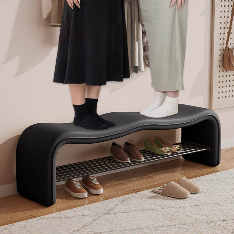 Modern Minimalist Wave PU Leather Carbon Steel Shoe Storage Bench Backless Armless For Entryway