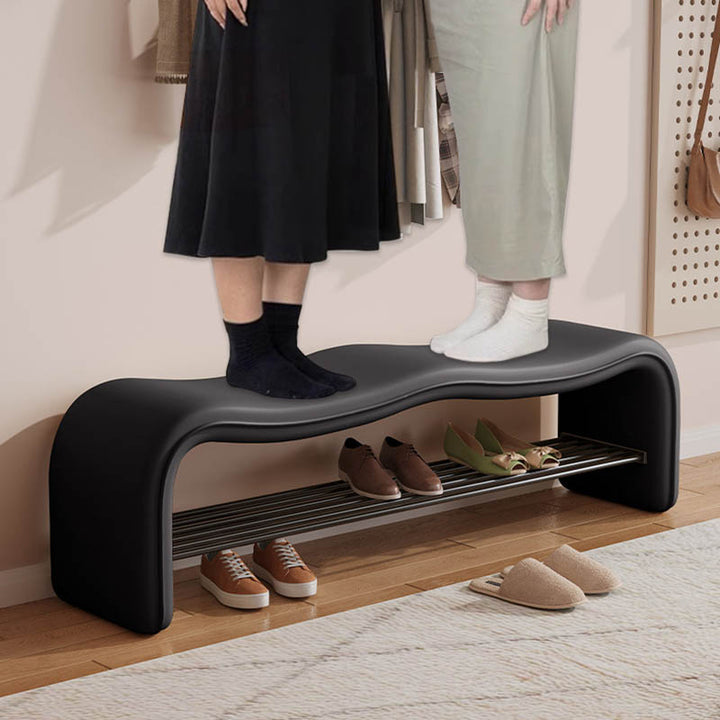 Modern Minimalist Wave PU Leather Carbon Steel Shoe Storage Bench Backless Armless For Entryway