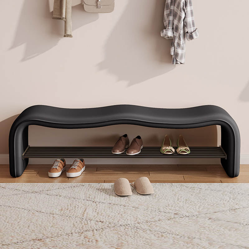 Modern Minimalist Wave PU Leather Carbon Steel Shoe Storage Bench Backless Armless For Entryway