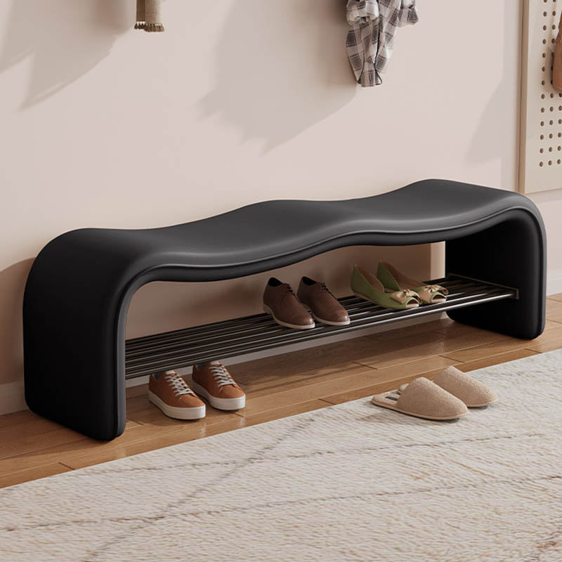 Modern Minimalist Wave PU Leather Carbon Steel Shoe Storage Bench Backless Armless For Entryway