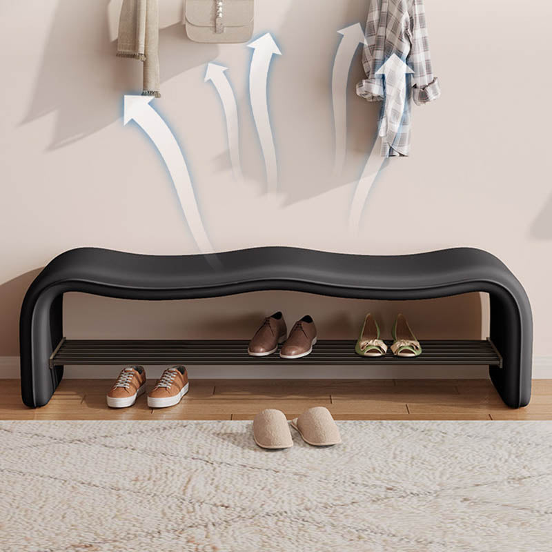 Modern Minimalist Wave PU Leather Carbon Steel Shoe Storage Bench Backless Armless For Entryway