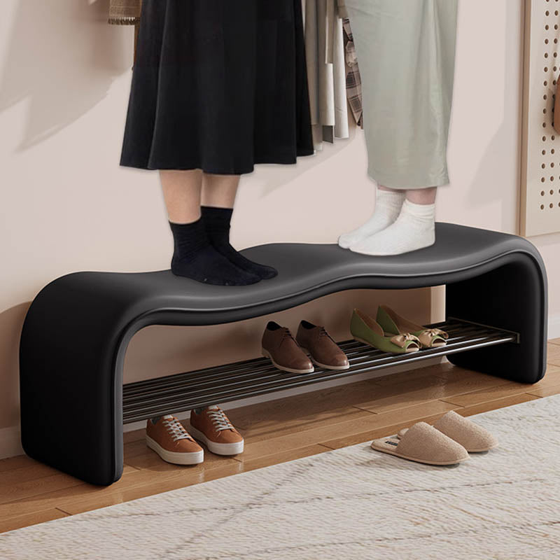 Modern Minimalist Wave PU Leather Carbon Steel Shoe Storage Bench Backless Armless For Entryway