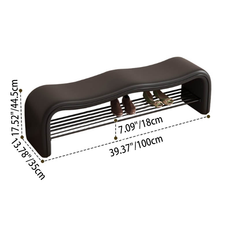 Modern Minimalist Wave PU Leather Carbon Steel Shoe Storage Bench Backless Armless For Entryway