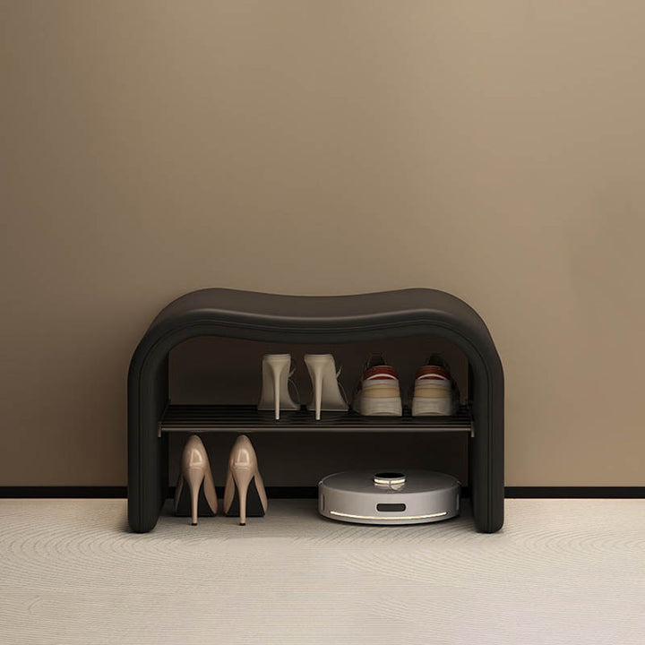 Modern Minimalist Wave PU Leather Carbon Steel Shoe Storage Bench Backless Armless For Entryway