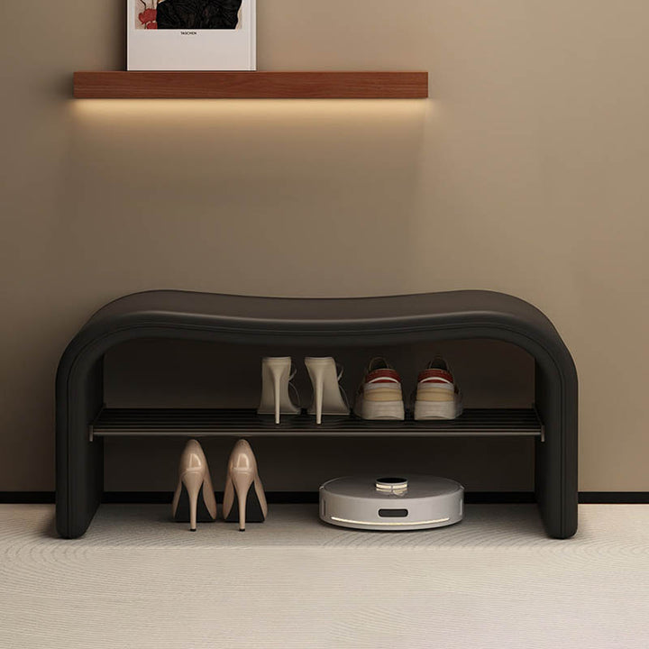 Modern Minimalist Wave PU Leather Carbon Steel Shoe Storage Bench Backless Armless For Entryway