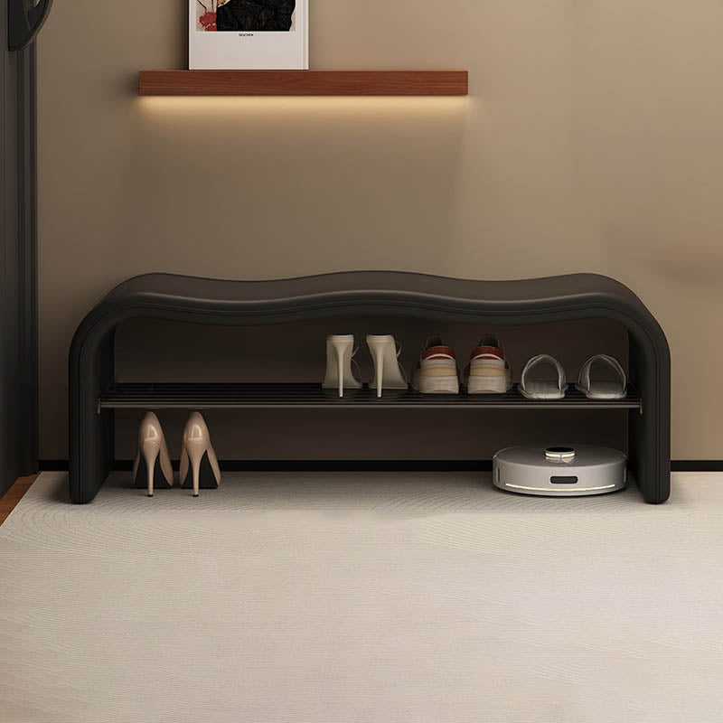 Modern Minimalist Wave PU Leather Carbon Steel Shoe Storage Bench Backless Armless For Entryway