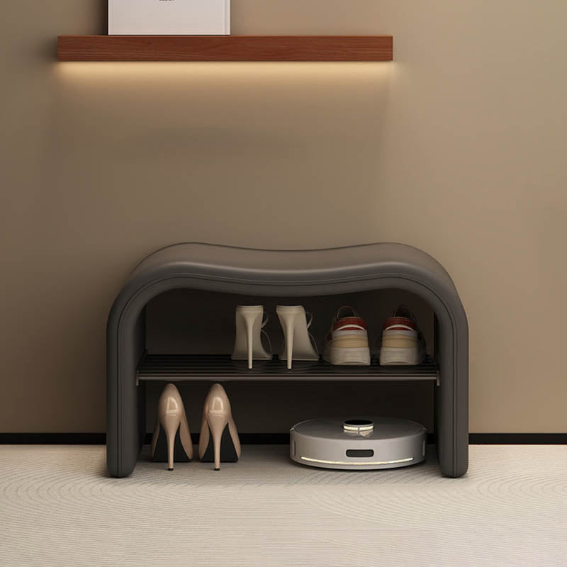 Modern Minimalist Wave PU Leather Carbon Steel Shoe Storage Bench Backless Armless For Entryway