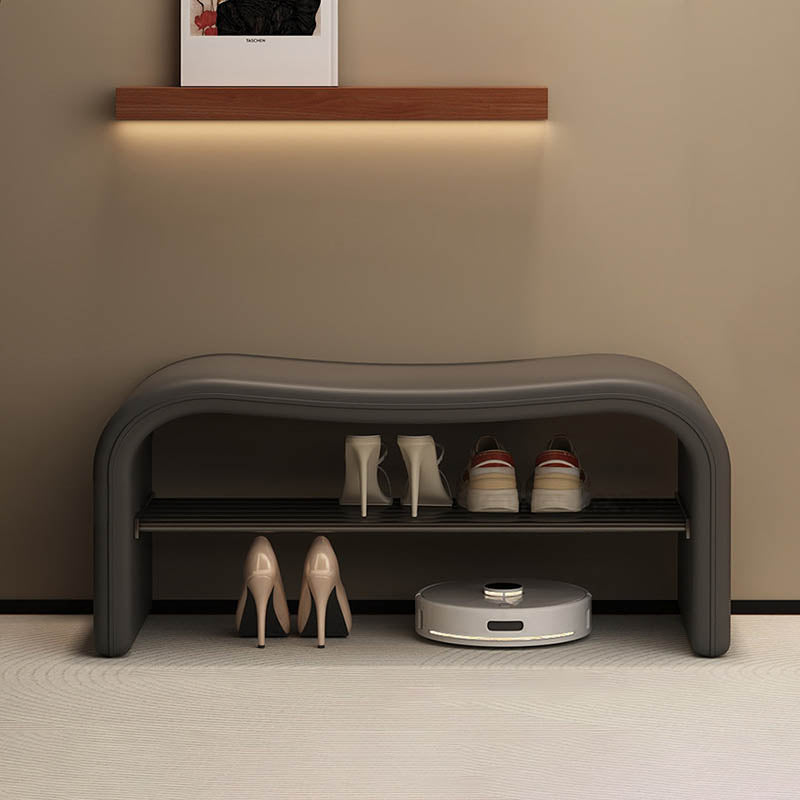 Modern Minimalist Wave PU Leather Carbon Steel Shoe Storage Bench Backless Armless For Entryway
