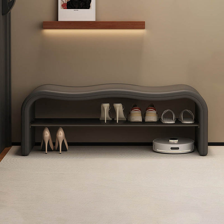 Modern Minimalist Wave PU Leather Carbon Steel Shoe Storage Bench Backless Armless For Entryway