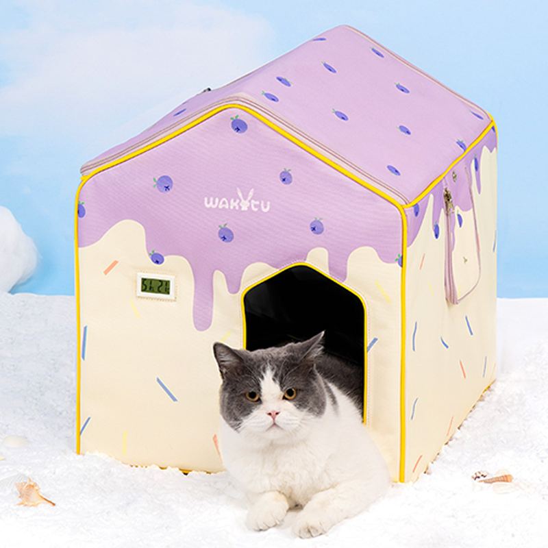 Contemporary Creative House Shape Oxford Fabric Aluminum Foil Insulation Plastic Foldable Cat Bed For Living Room