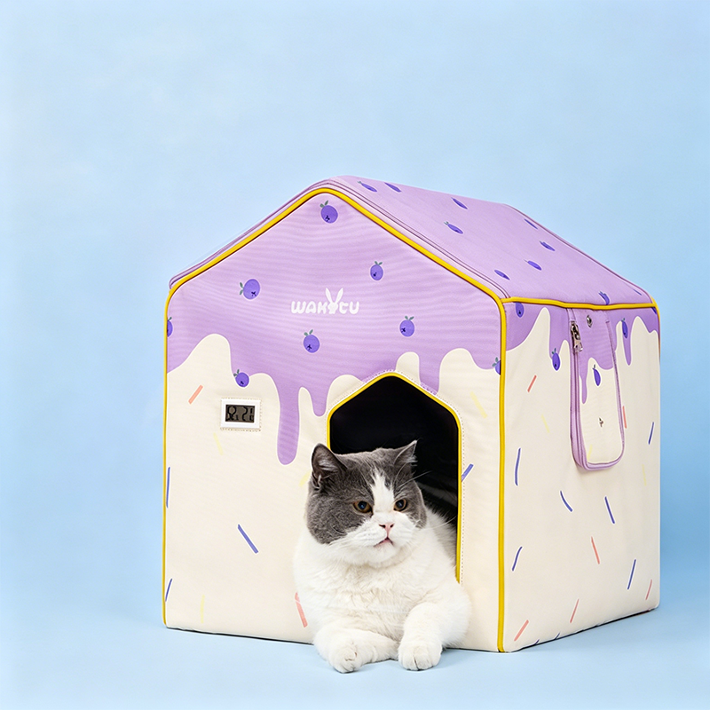 Contemporary Creative House Shape Oxford Fabric Aluminum Foil Insulation Plastic Foldable Cat Bed For Living Room