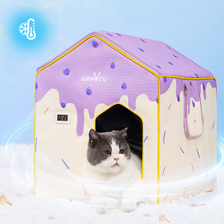Contemporary Creative House Shape Oxford Fabric Aluminum Foil Insulation Plastic Foldable Cat Bed For Living Room