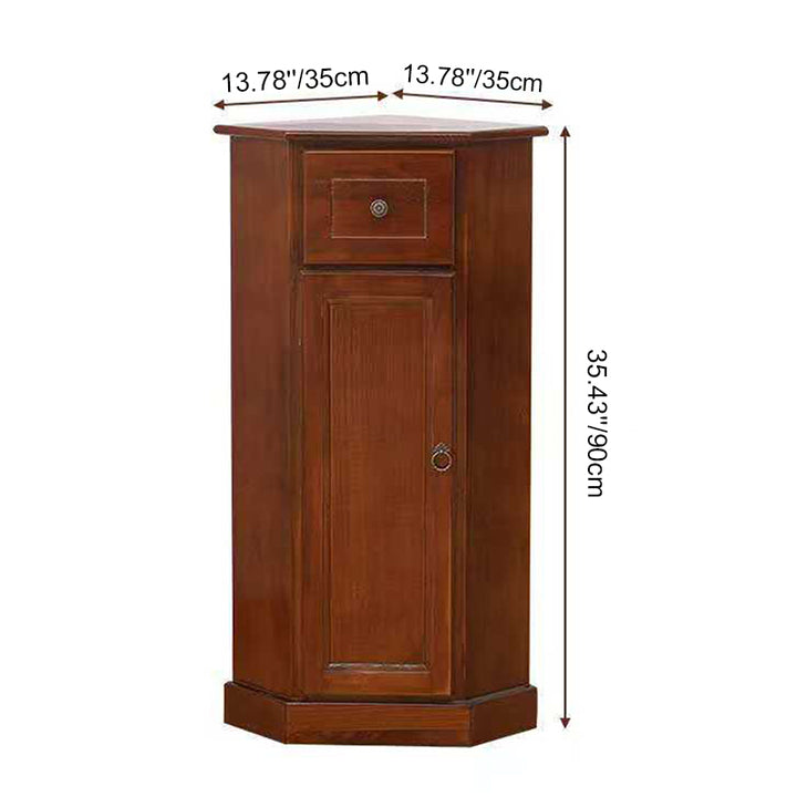 Traditional Chinese Rectangular Paulownia Wood Corner Storage Cabinet 1-Drawer For Living Room