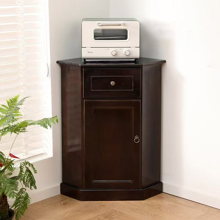 Traditional Chinese Rectangular Paulownia Wood Corner Storage Cabinet 1-Drawer For Living Room