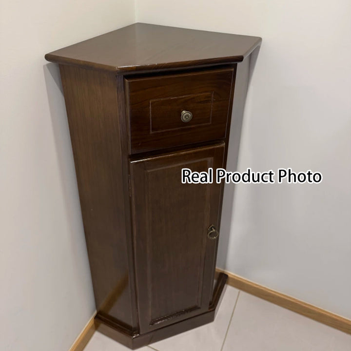Traditional Chinese Rectangular Paulownia Wood Corner Storage Cabinet 1-Drawer For Living Room