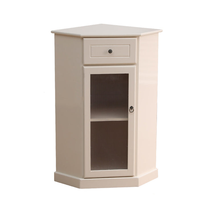 Traditional Chinese Rectangular Paulownia Wood Corner Storage Cabinet 1-Drawer For Living Room