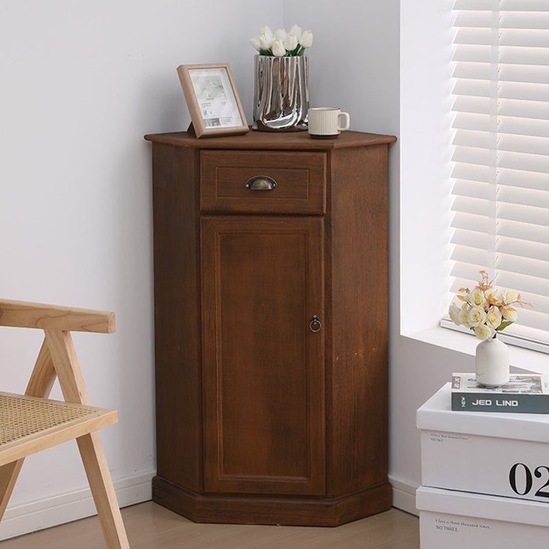 Traditional Chinese Rectangular Paulownia Wood Corner Storage Cabinet 1-Drawer For Living Room