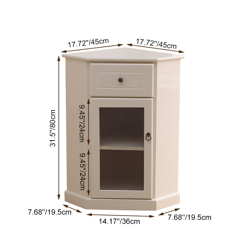 Traditional Chinese Rectangular Paulownia Wood Corner Storage Cabinet 1-Drawer For Living Room