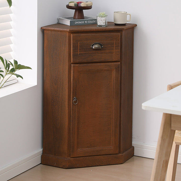 Traditional Chinese Rectangular Paulownia Wood Corner Storage Cabinet 1-Drawer For Living Room