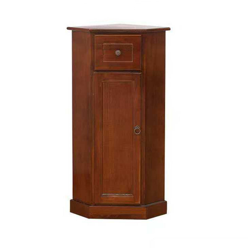 Traditional Chinese Rectangular Paulownia Wood Corner Storage Cabinet 1-Drawer For Living Room
