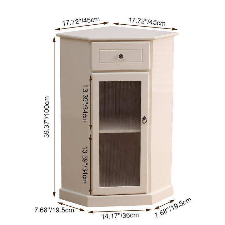 Traditional Chinese Rectangular Paulownia Wood Corner Storage Cabinet 1-Drawer For Living Room